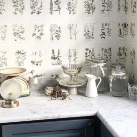 A kitchen countertop made of marble Carrara