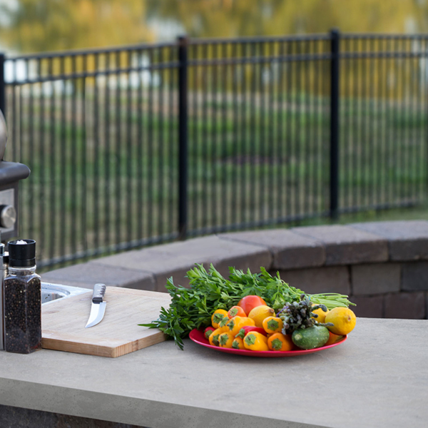 Preparing a healthy meal in an outdoor kitchen